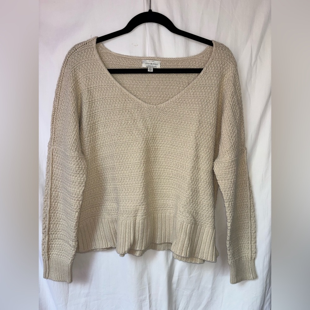 Lucky Brand Women's Tan Knit V-Neck Sweater Size S
